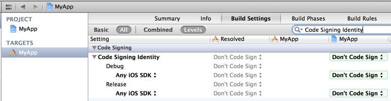 Build Settings: Code Signing Identity Build Settings: Code Signing Identity