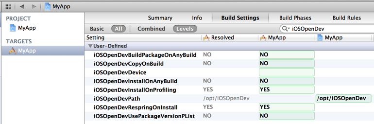 Build Settings: iOSOpenDev Build Settings: iOSOpenDev